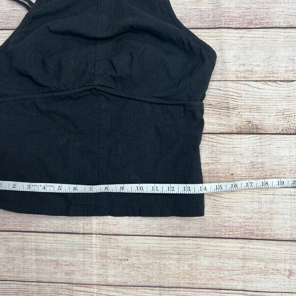 Free People James Black Linen Crop Tank Top Adjustable Straps Size Small - Picture 2 of 13